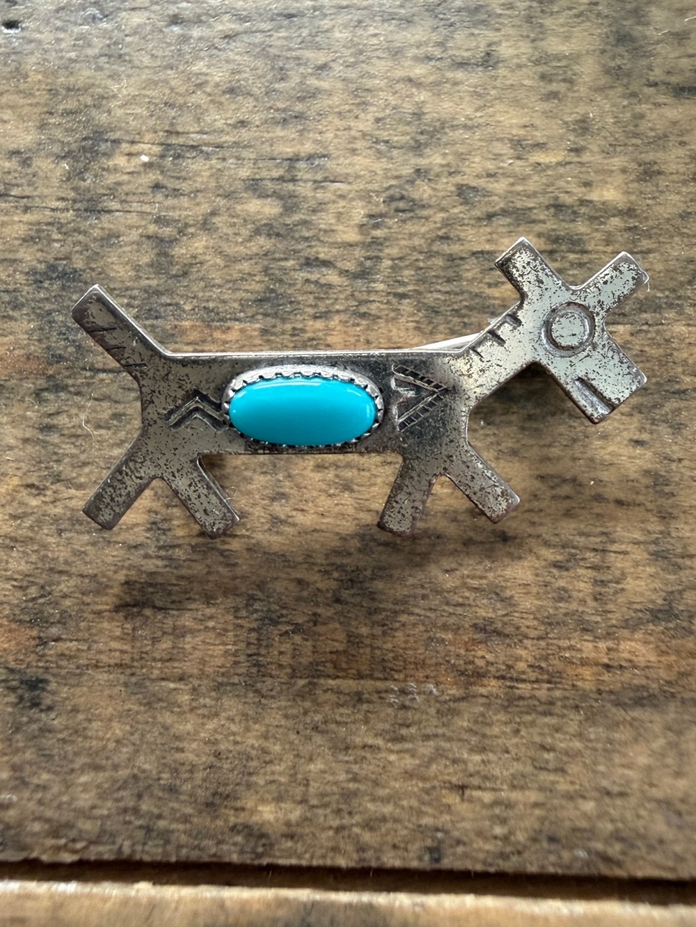 Vintage Native Navajo Handmade Fred Harvey Sterling Silver Dog Pin Brooch